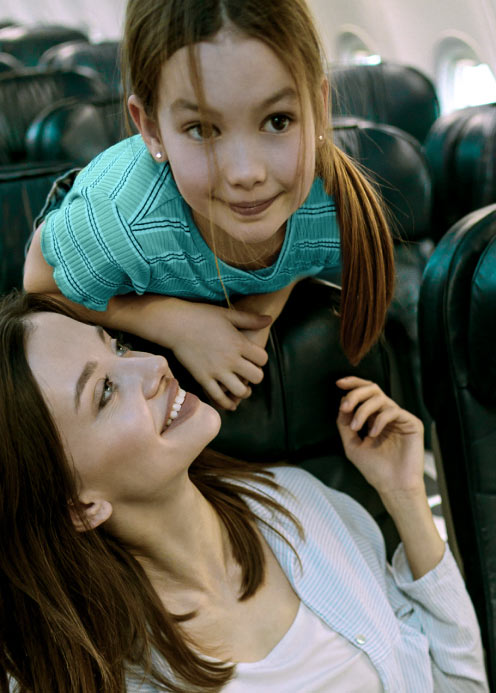 mother and daughter on a plane